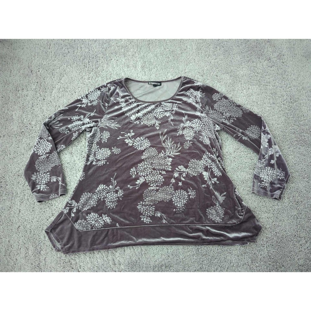 The Pyramid Collection Top Womens 2 Mauve Floral Long Sleeve‎ Velvet